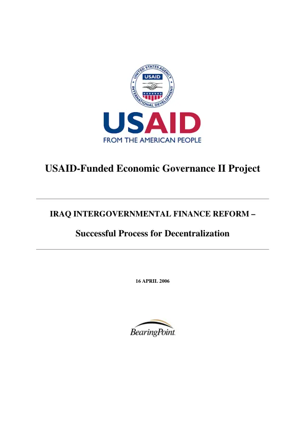 Iraq intergovernmental finance reform : successful process for decentralization