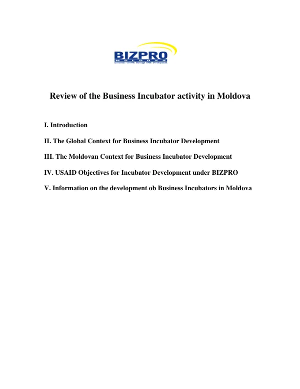 Review of the business incubator activity in Moldova