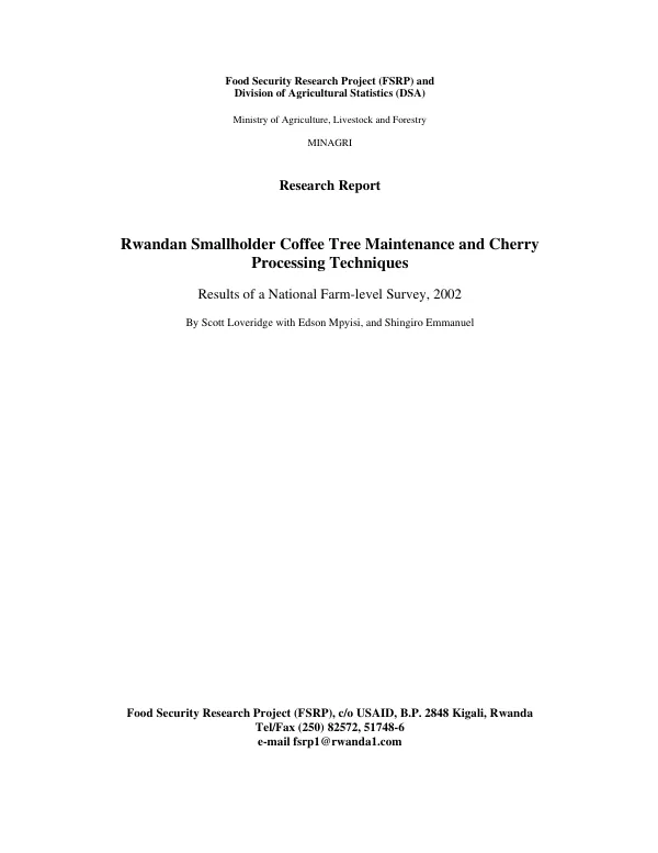 Rwandan smallholder coffee tree maintenance and cherry processing techniques : results of a national farm-level survey, 2002