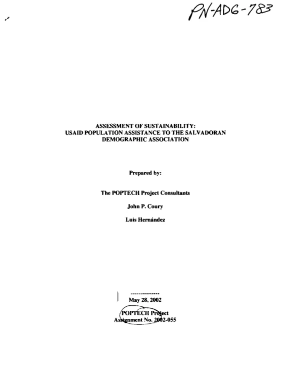 Assessment of sustainability : USAID population assistance to the Salvadoran Demographic Association