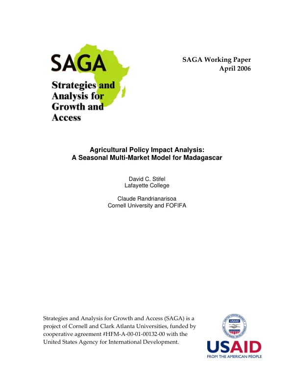 Agricultural policy impact analysis : a seasonal multi-market model for Madagascar
