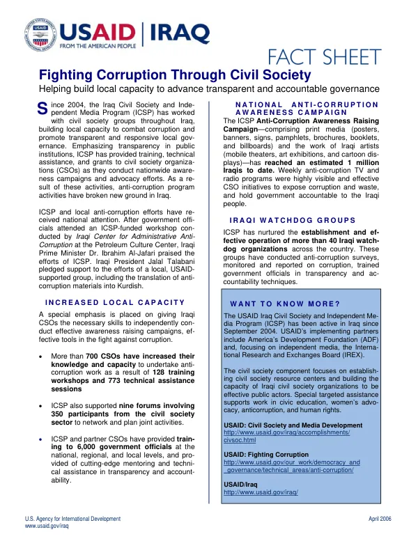 Fighting corruption through civil society : helping build local capacity to advance transparent and accountable governance