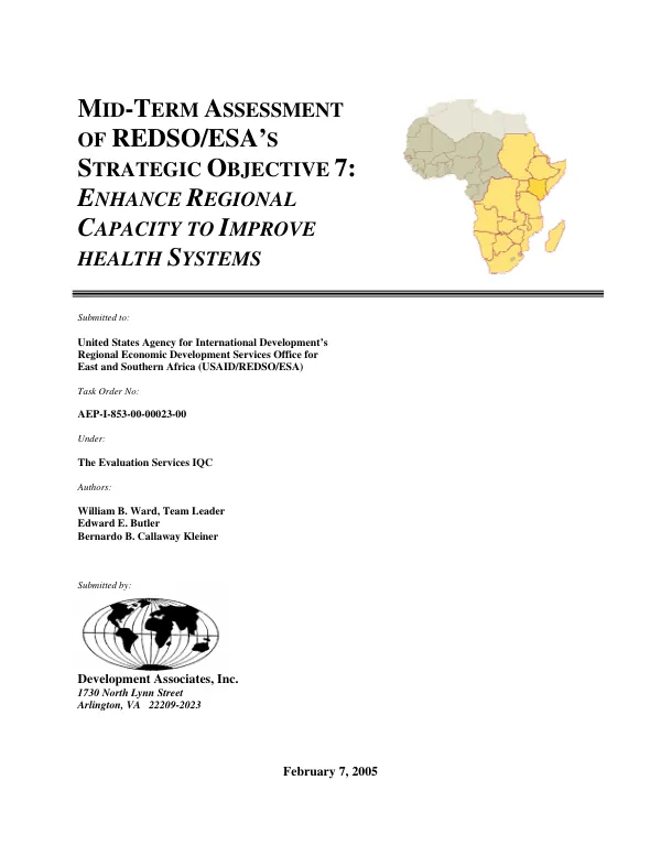 Mid-term assessment of REDSO/ESA's strategic objective 7 : enhance regional capacity to improve health systems