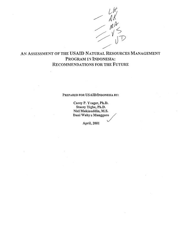 An assessment of the USAID natural resources management program in Indonesia : recommendations for the future