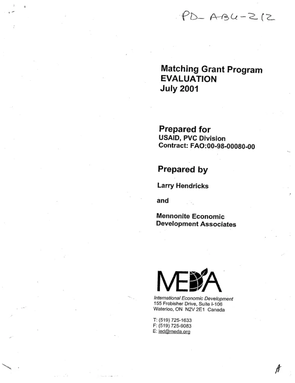 Matching grant program evaluation