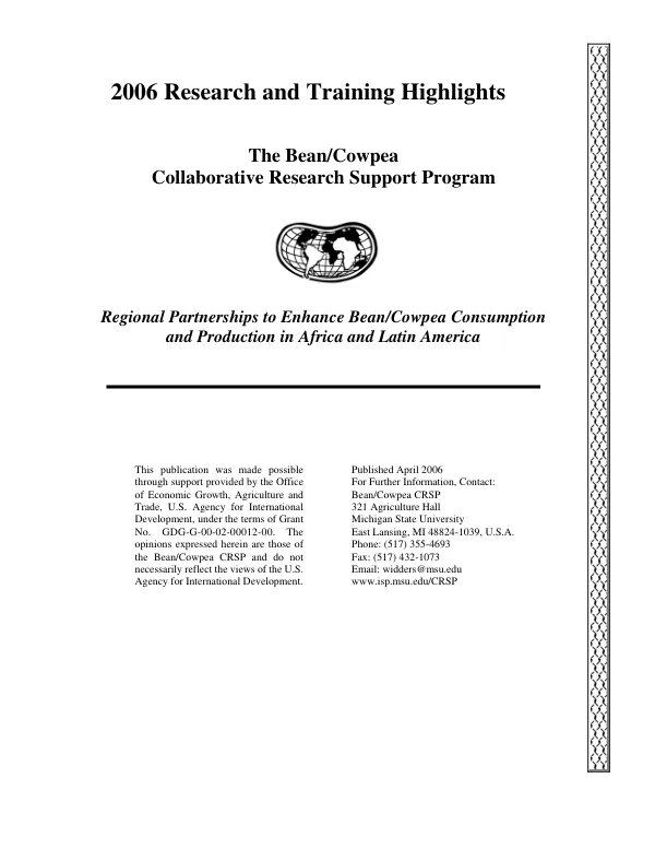 2006 research and training highlights : the bean/cowpea collaborative research support program