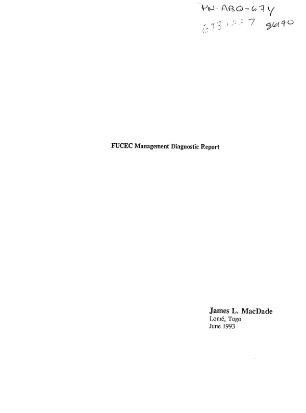 FUCEC [Togo Federation des Unions Cooperatives d"Epargne et de Credit] management diagnostic report