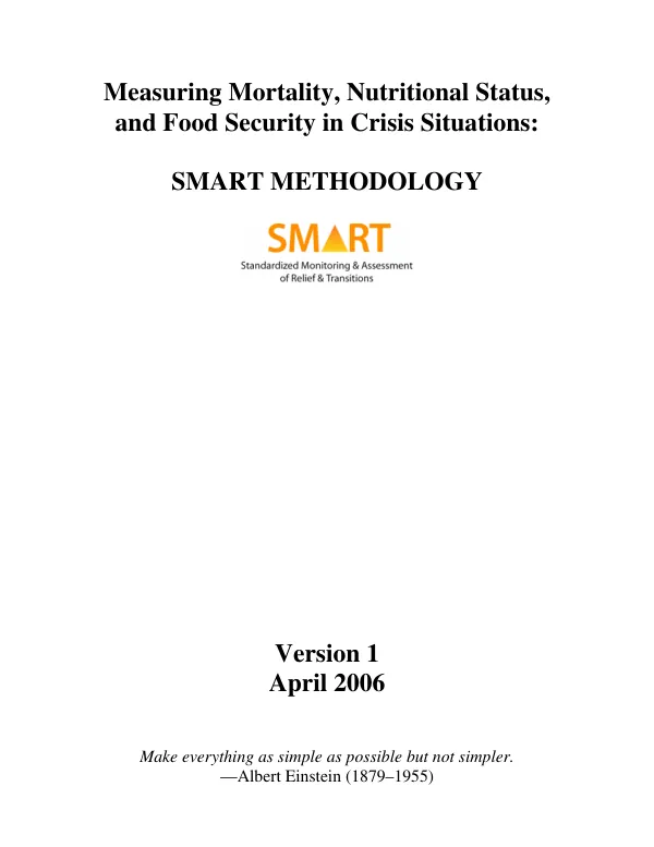 Measuring mortality, nutritional status, and food security in crisis situations : SMART methodology