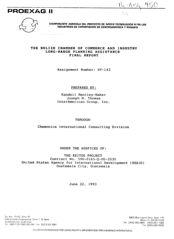 Belize Chamber of Commerce and Industry : long range planning assistance -- final report