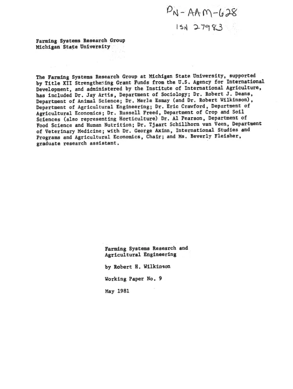Farming systems research and agricultural engineering