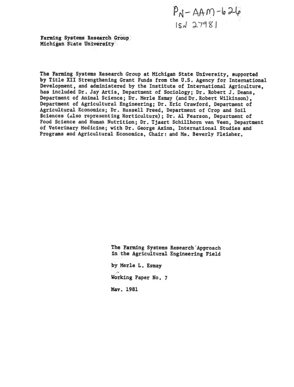 Farming systems research approach in the agricultural engineering field