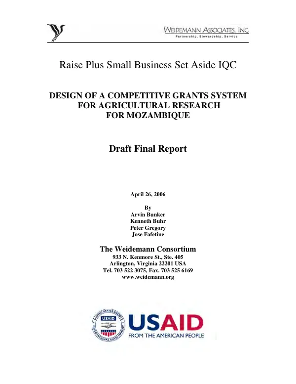 Design of a competitive grants system for agricultural research for Mozambique : draft final report