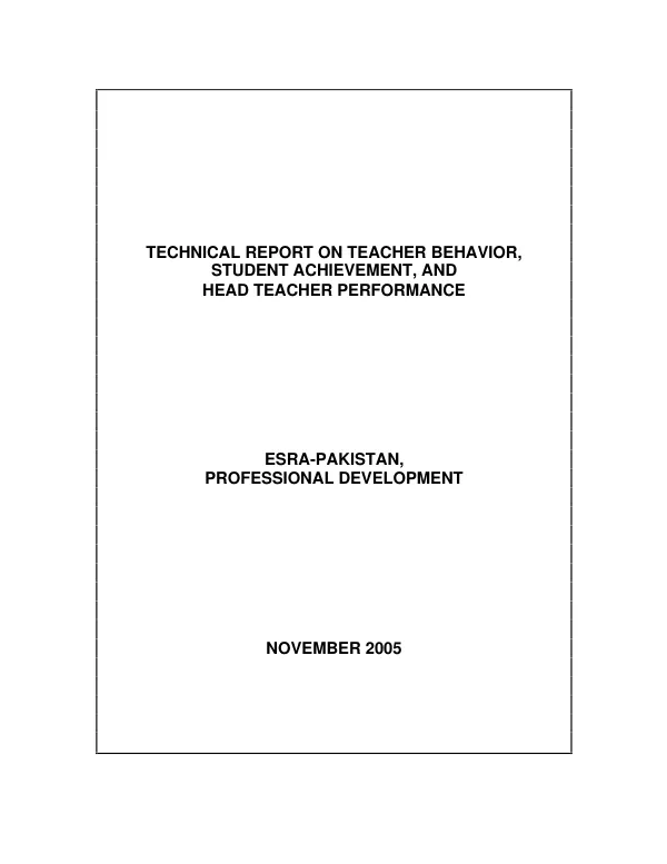 Technical report on teacher behavior, student achievement and head teacher performance