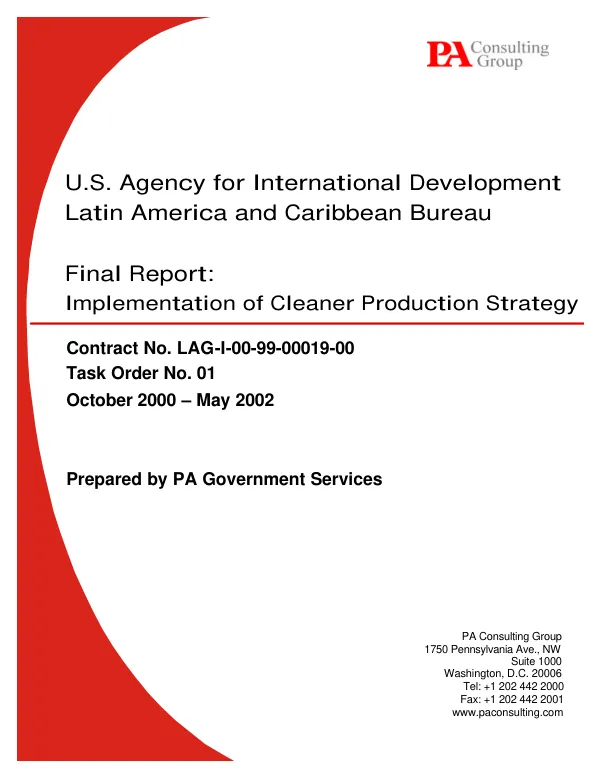 Final report : implementation of cleaner production strategy -- October 2000-May 2002