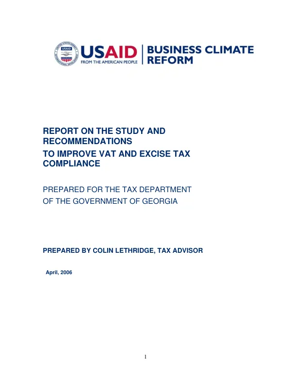Report on the study and recommendations to improve VAT and excise tax compliance
