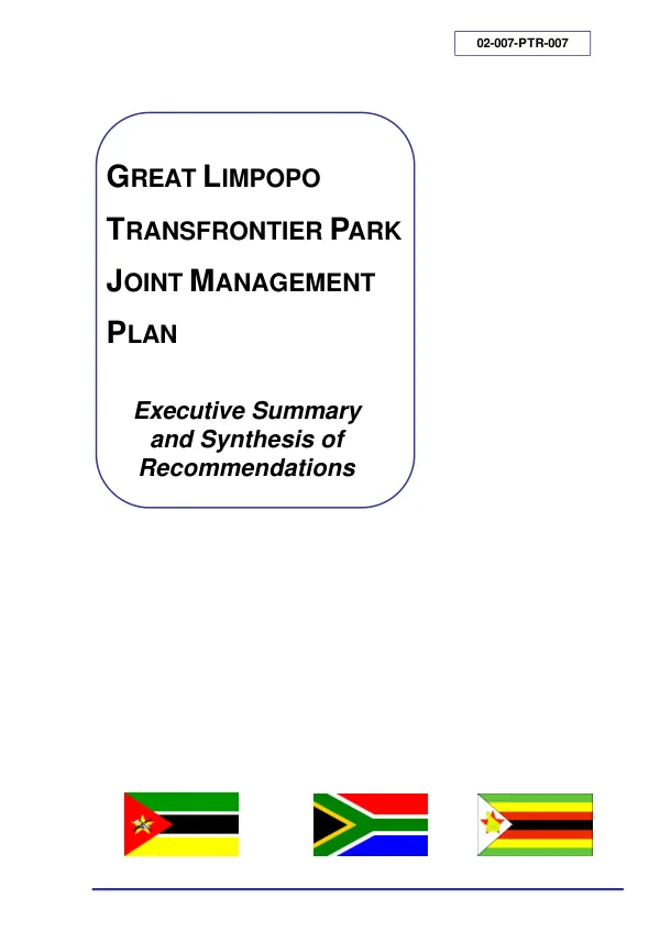 Great Limpopo transfrontier park joint management plan : executive summary and synthesis of recommendations