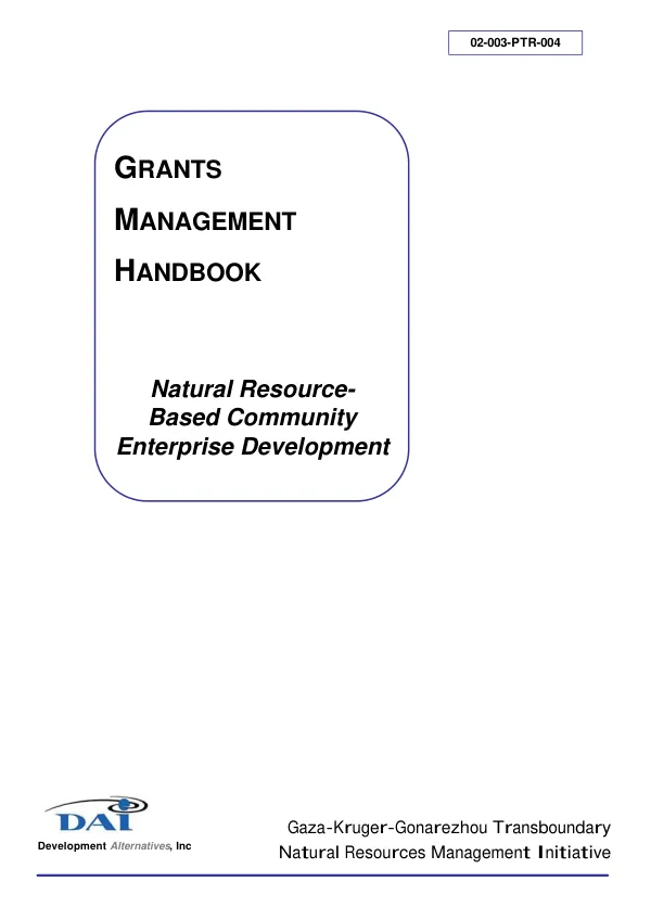 Grants management handbook : natural resource-based community enterprise development