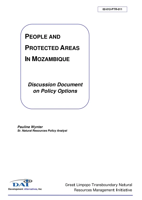 People and protected areas in Mozambique : discussion document on policy options