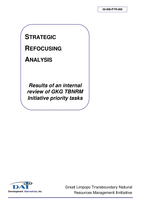 Strategic refocusing analysis : results of an internal review of GKG TBNRM initiative priority tasks