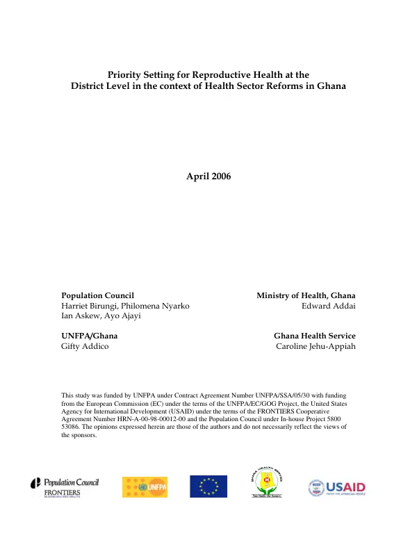 Priority setting for reproductive health at the district level in the context of health sector reforms in Ghana