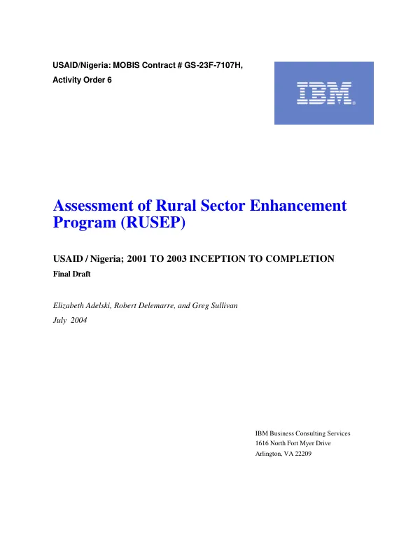 Assessment of rural sector enhancement program (RUSEP) : USAID/Nigeria, 2001 to 2003, inception to completion