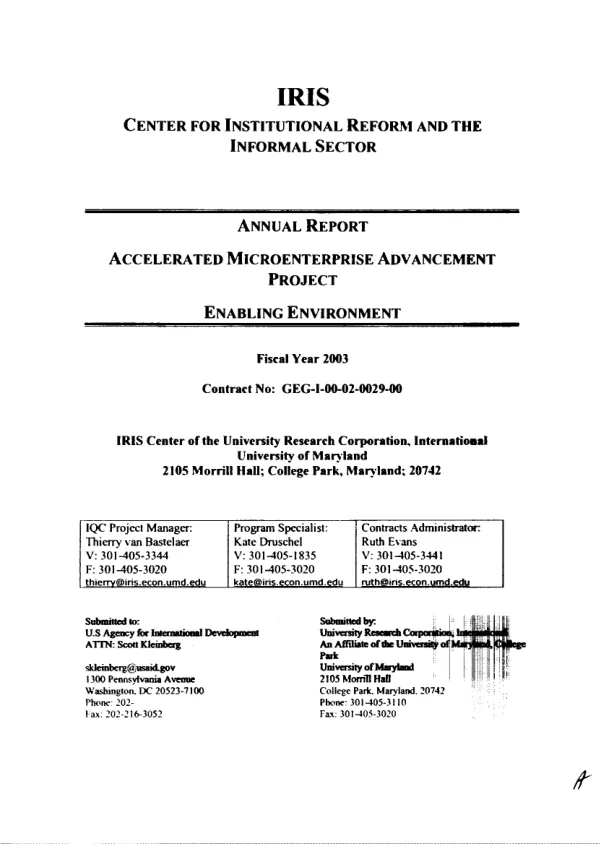 Annual report : accelerated microenterprise advancement project -- enabling environment, fiscal year 2003