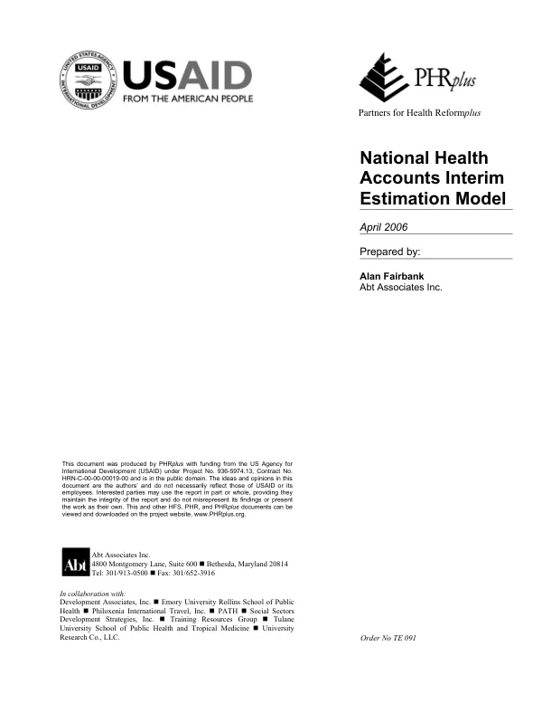 National health accounts interim estimation model