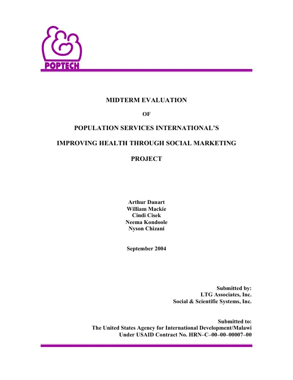 Midterm evaluation of Population Services International's improving health through social marketing project [in Malawi]