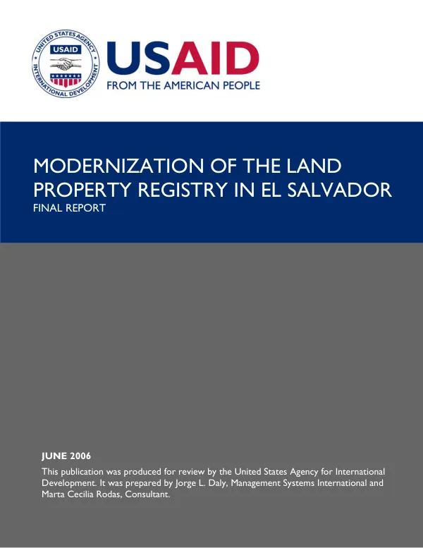 Modernization of the land property registry in El Salvador : final report