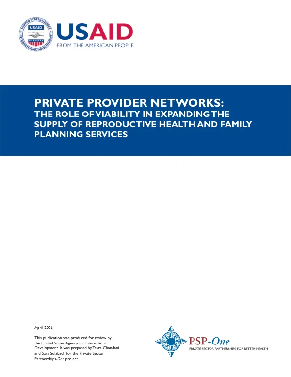 Private provider networks : the role of viability in expanding the supply of reproductive health and family planning services