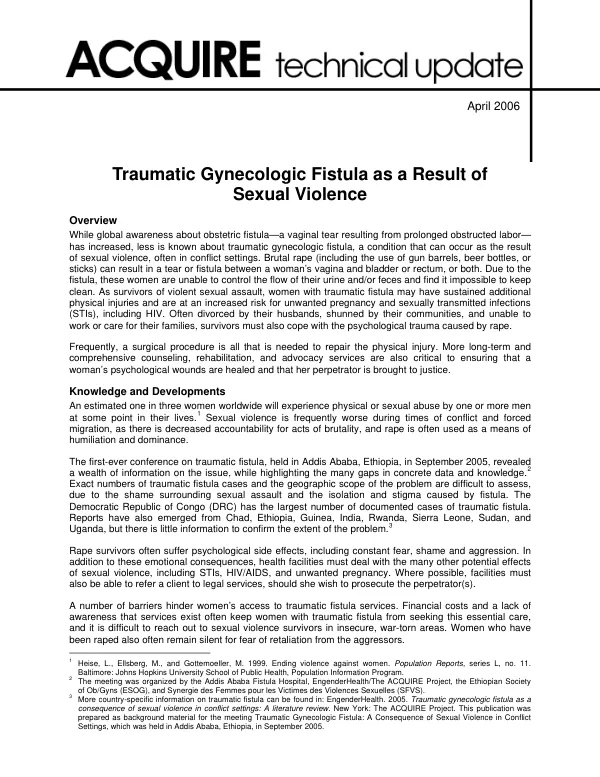 Traumatic gynecologic fistula as a result of sexual violence