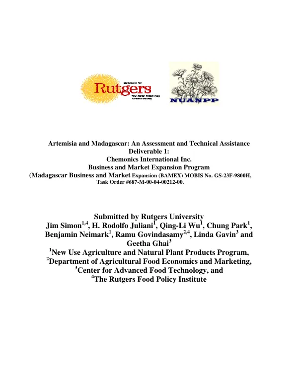 Artemisia and Madagascar : an assessment and technical assistance -- deliverable 1
