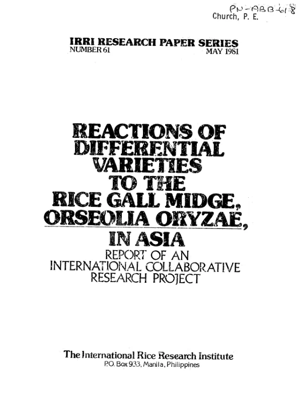 Reactions of differential varieties to the rice gall midge, Orseolia oryzae, in Asia : report of an international collaborative research project