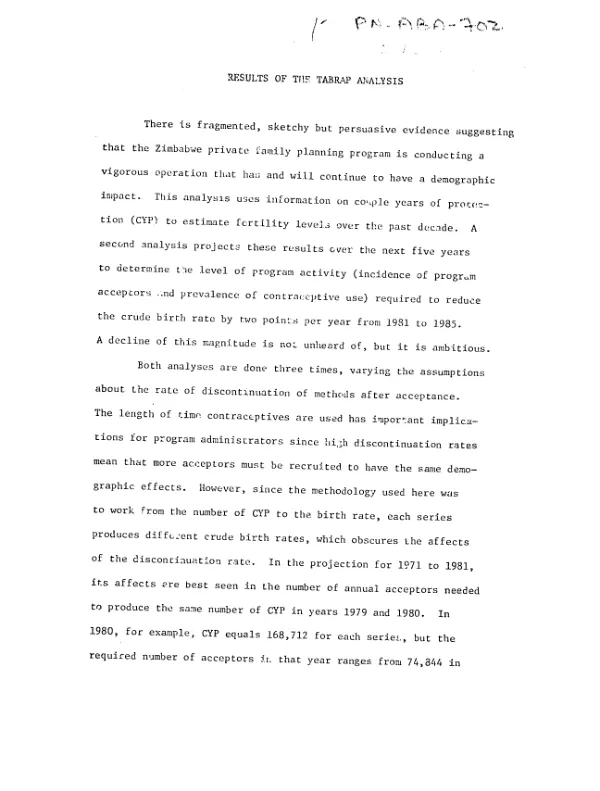 Results of the TABRAP analysis