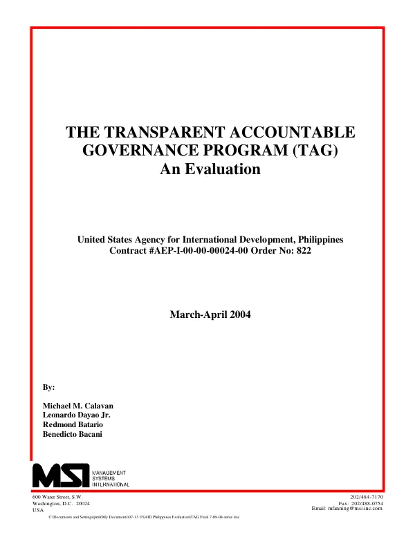 The transparent accountable governance program (TAG) : an evaluation