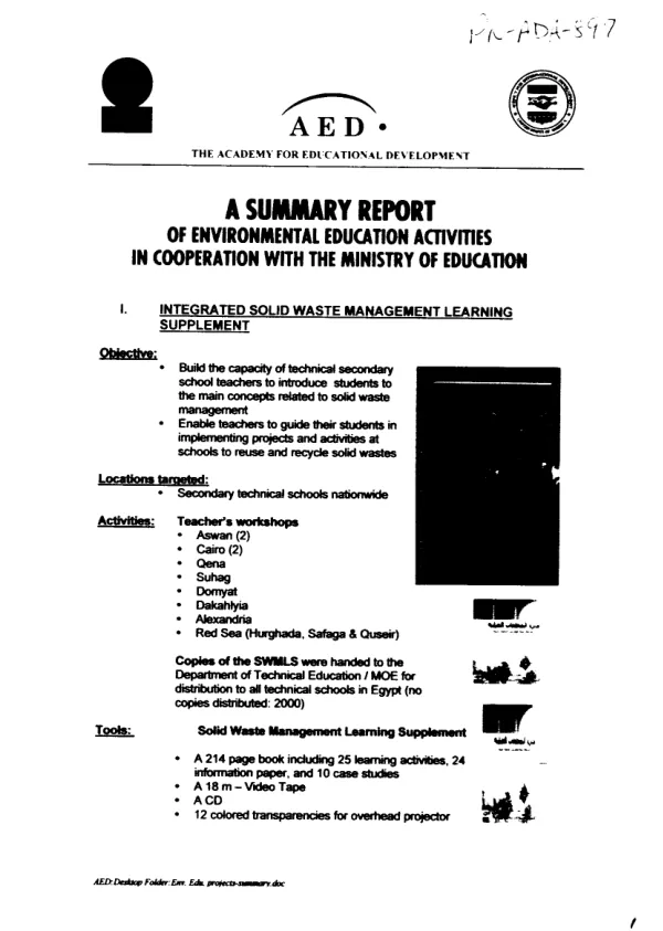 Summary report of environmental education activities in cooperation with the Ministry of Education