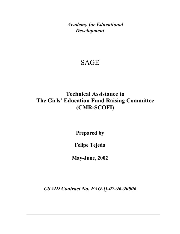 Technical assistance to the girls" education fund raising committee (CMR-SCOFI) : May-June, 2002