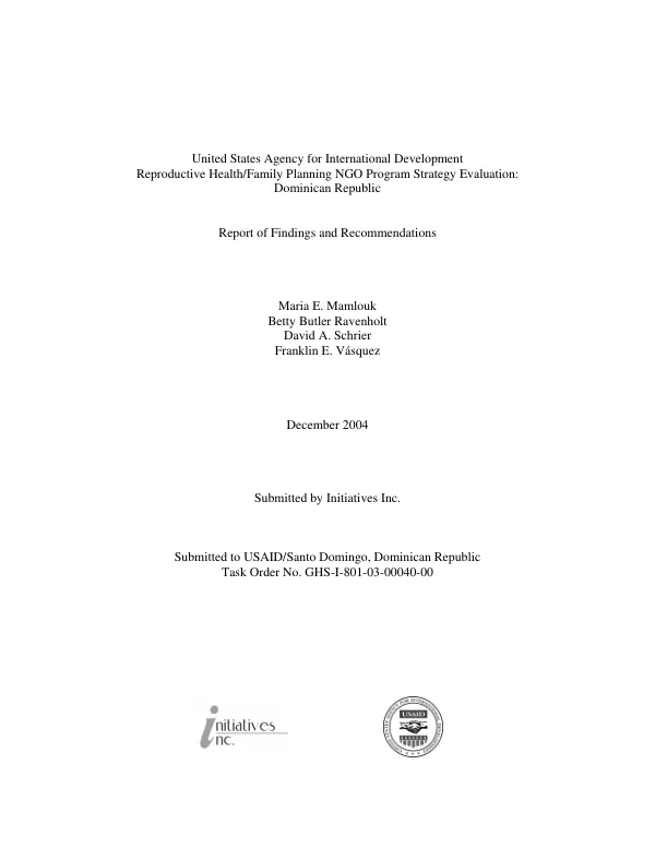 Reproductive health/family planning NGO program strategy evaluation : Dominican Republic -- report of findings and recommendations