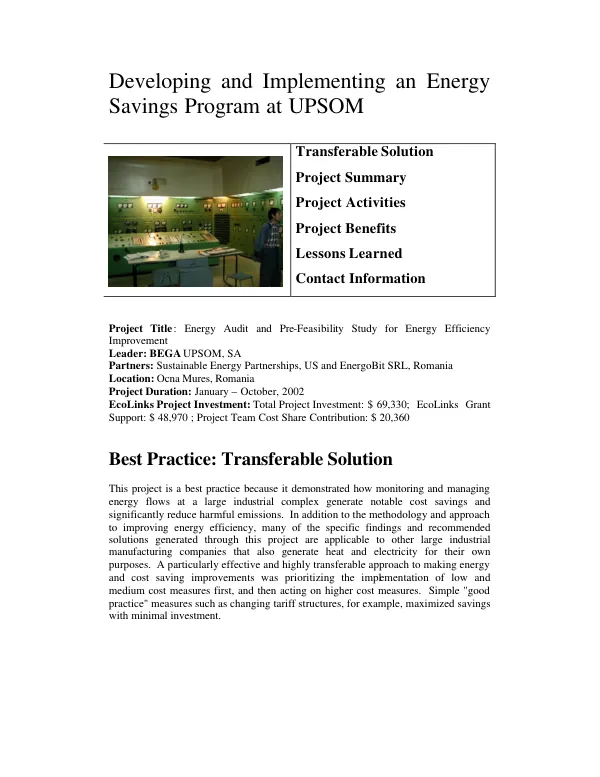 Developing and implementing an energy savings program at UPSOM