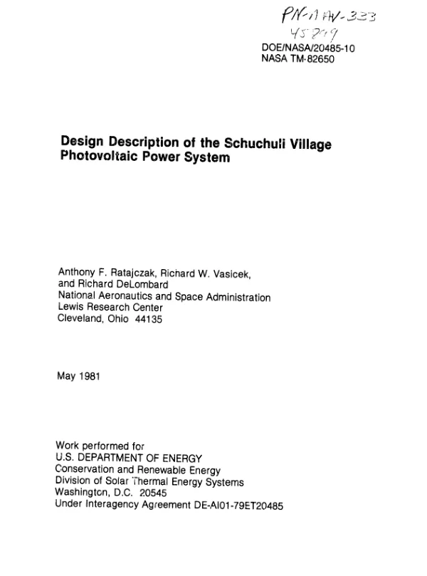 Design description of the Schuchuli Village photovoltaic power system