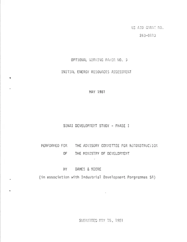 Initial energy resources assessment