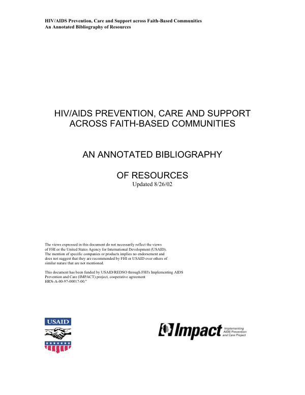 HIV/AIDS prevention, care and support across faith-based communities : an annotated bibliography of resources