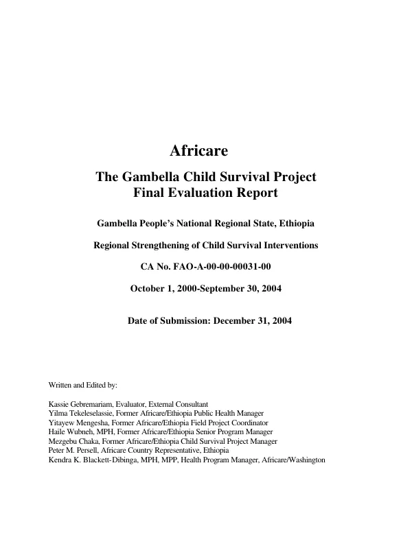Africare : the Gambella[, Ethiopia] child survival project -- final evaluation report