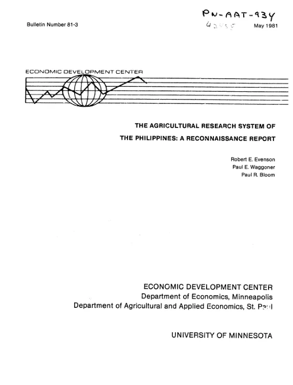 Agricultural research system of the Philippines : a reconnaissance report