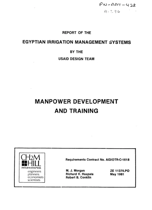 Report of the Egyptian irrigation management systems by the USAID design team : manpower development and training