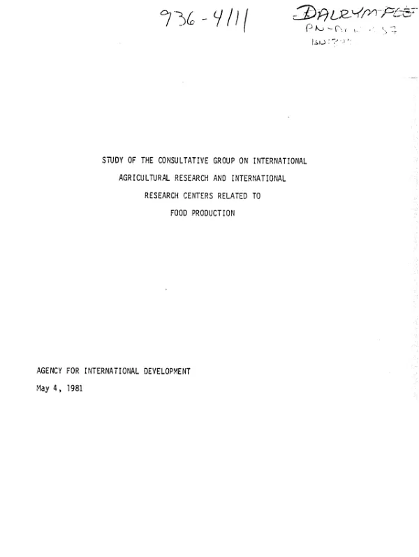 Study of the consultative group on international agricultural research and international research centers related to food production