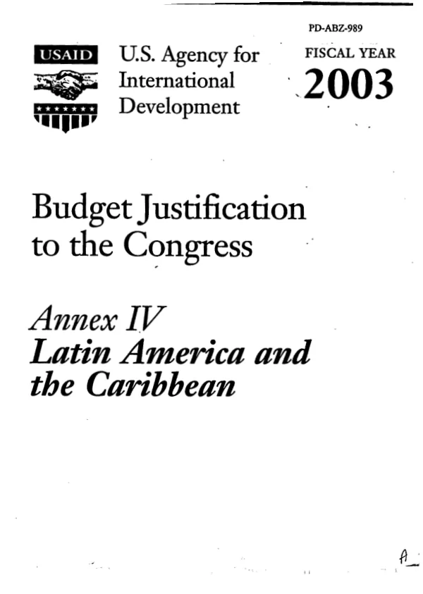 Budget justification to the Congress, fiscal year 2003 : annex IV, Latin America and the Caribbean