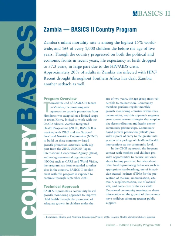 Zambia -- BASICS II country program