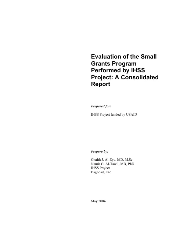 Evaluation of the small grants program performed by IHSS [Iraq health system strengthening] project : a consolidated report