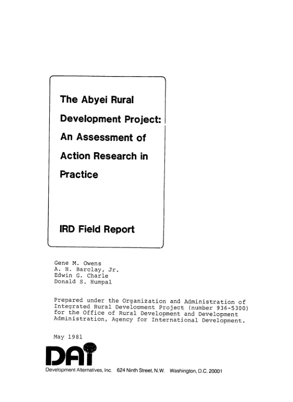 Abyei rural development project : an assessment of action research in practice; IRD field report